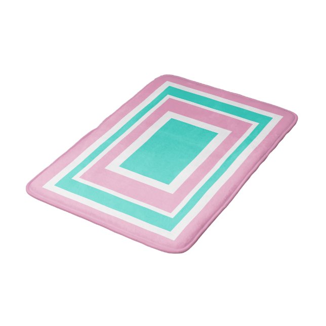 Türkisblau Weißrosa Geometrisch Badematte (Schrägansicht)