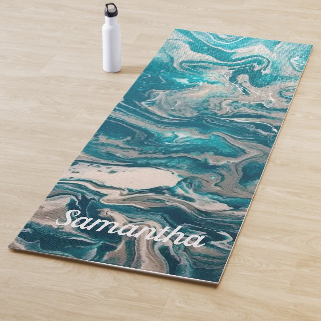Türkisblaue Abstrakte Personalisierte Yoga Mat Yogamatte (Beispiel)