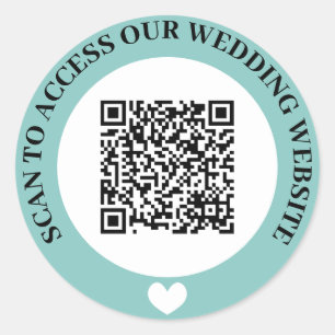 Türkisblaue Access Wedding Website Herzlicher QR C Runder Aufkleber