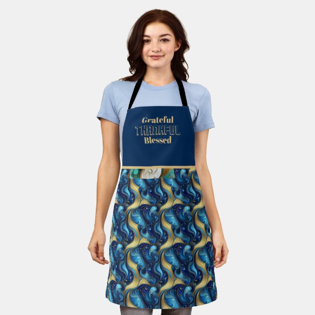Türkisblaue All-over-Print-Schürze Schürze (Getragen)