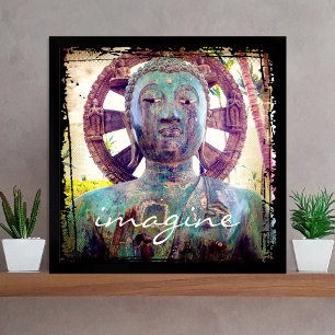 Türkisblaue Antiquität Buddha Foto Imagine Schrift Poster