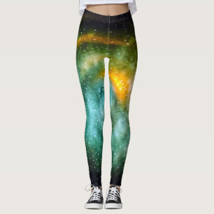 Türkisblaue aquamarine orangefarbene Sterne Foto f Leggings