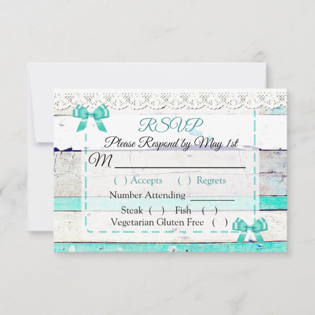 Türkisblaue Aquamarine Rustikale Holzverheiratung  RSVP Karte (Vorderseite)