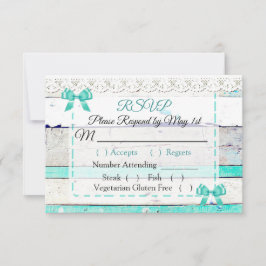 Türkisblaue Aquamarine Rustikale Holzverheiratung RSVP Karte