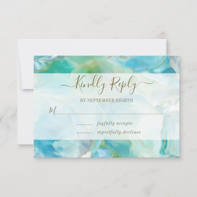Türkisblaue Aquarellfarben-Hochzeit RSVP Karte (Vorderseite)