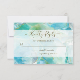 Türkisblaue Aquarellfarben-Hochzeit RSVP Karte
