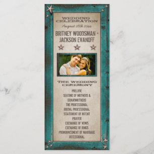 Türkisblaue Barn Wood Stars Western Hochzeitsprogr Programm