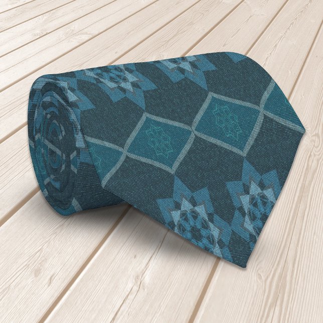 Türkisblaue Blätter Octagon und Diagonal Krawatte (Von Creator hochgeladen)