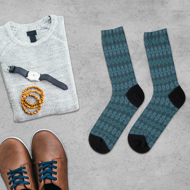 Türkisblaue Blätter Octagon und Diagonal Socken (Von Creator hochgeladen)