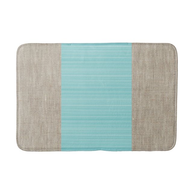 Türkisblaue, blaue Streifen Burlap-Matte Badematte (Vorderseite)
