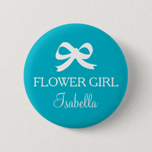 Türkisblaue Blume für Hochzeiten Button