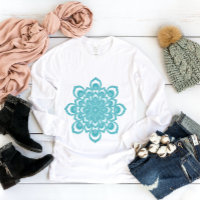 Türkisblaue Blume Mandala Long Sleeve