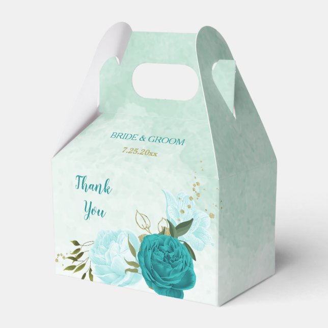 Türkisblaue Blumen Hochzeit Geschenkschachtel (Vorderseite)
