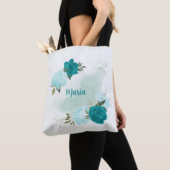 Türkisblaue Blumen Tasche (Von Nahem)