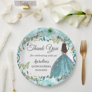 Türkisblaue Blütenschmetterlinge Goldprinzessin Pappteller