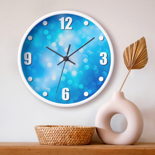 Türkisblaue Bokeh-Ombre-Abstrakte Punkte einfach  Große Wanduhr