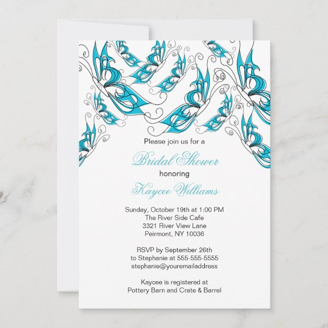 Türkisblaue Butterfliegen Bridal Dusche Einladung (Vorderseite)