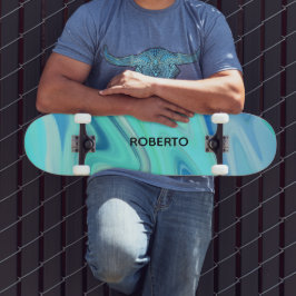 Türkisblaue fließende Streifen Skate Deck  Skateboard