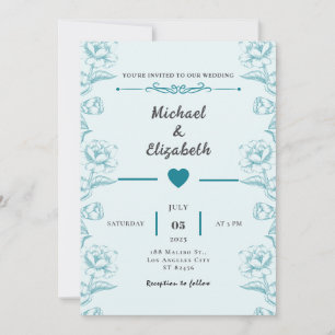 Türkisblaue Floral Wedding Einladungskarte Design