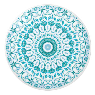 Türkisblaue florale Mandala Keramikknauf