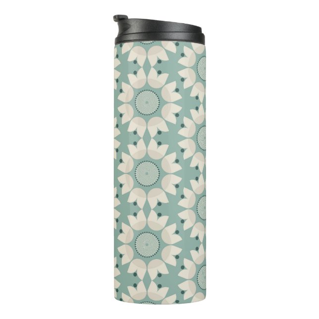 Türkisblaue Frühlingsblumen Thermosbecher (Nach rechts gedreht)
