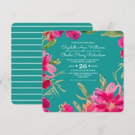 Türkisblaue Fuchsia Floral Wasserfarbe Hochzeit Einladung