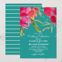 Türkisblaue Fuchsia Floral Wasserfarbe Hochzeit