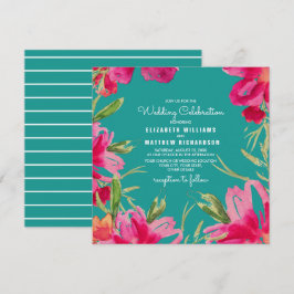 Türkisblaue Fuchsia Floral Wasserfarbe Hochzeit Einladung