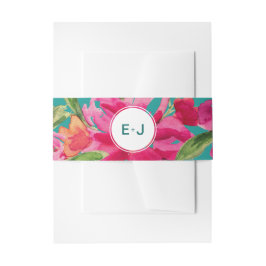 Türkisblaue Fuchsia Floral Wasserfarbe Hochzeit Einladungsbanderole