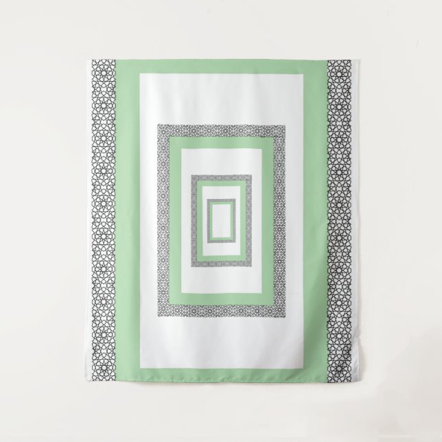 Türkisblaue geometrische Hochzeit Wandteppich (Vorderseite)