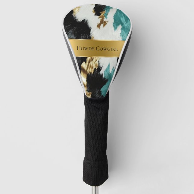 Türkisblaue goldene Schwarzwurzel-Hochzeit Golf Headcover (Vorderseite)
