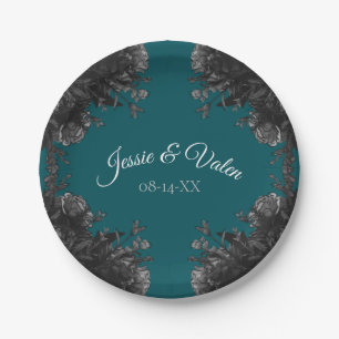 Türkisblaue graue Rose Gothic Wedding Pappteller
