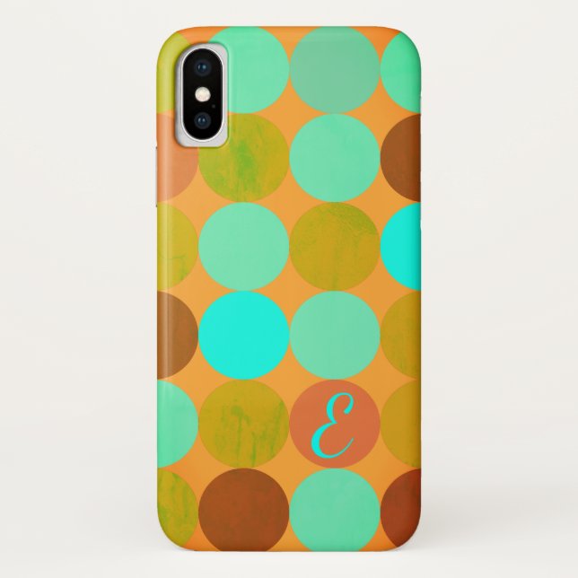 Türkisblaue grüne und orangefarbene Kreise Monogra Case-Mate iPhone Hülle (Rückseite)