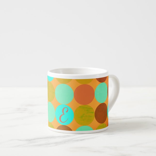 Türkisblaue grüne und orangefarbene Kreise Monogra Espressotasse (Vorderseite Rechts)