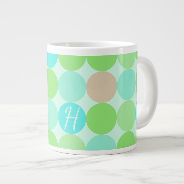 Türkisblaue grüne und orangefarbene Kreise Monogra Jumbo-Tasse (Vorderseite Rechts)