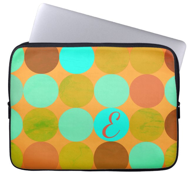 Türkisblaue grüne und orangefarbene Kreise Monogra Laptopschutzhülle (Vorderseite)