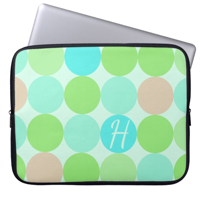 Türkisblaue grüne und orangefarbene Kreise Monogra Laptopschutzhülle (Vorderseite)