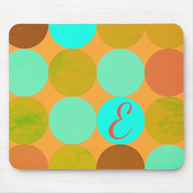 Türkisblaue grüne und orangefarbene Kreise Monogra Mousepad (Vorne)