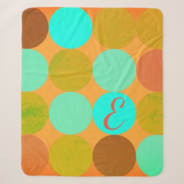 Türkisblaue grüne und orangefarbene Kreise Monogra Sherpadecke (Vorderseite)