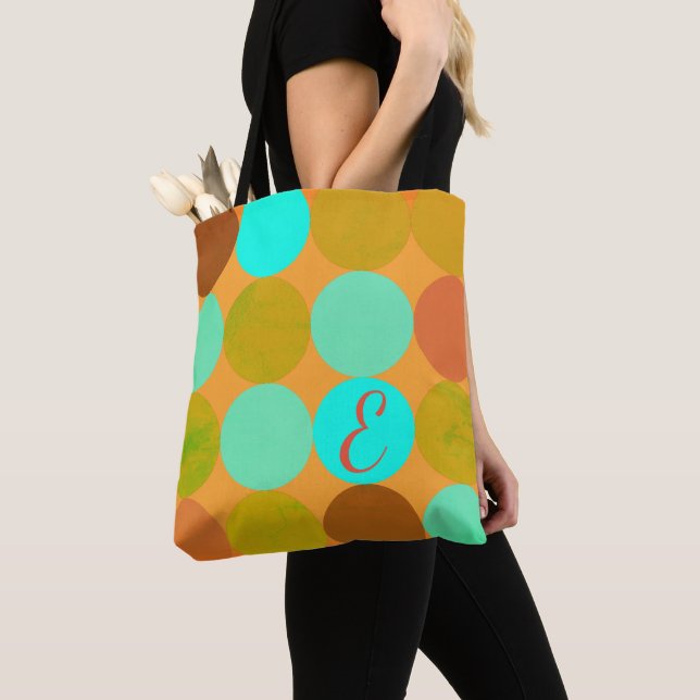 Türkisblaue grüne und orangefarbene Kreise Monogra Tasche (Von Nahem)