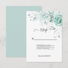 Türkisblaue Grüntöne Blumenhochzeit RSVP Karte