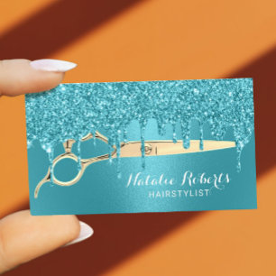 Türkisblaue Hair Glitzer Tropfen Schönheitssalon Visitenkarte