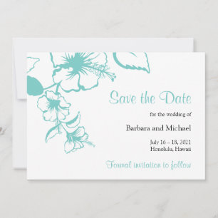 Türkisblaue Hibiskus-Blumen-Zielhochzeit Save The Date