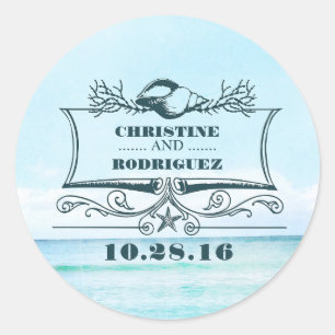 Türkisblaue Hochzeit am Strand Runder Aufkleber