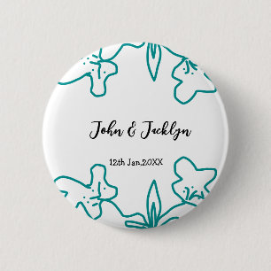 Türkisblaue Hochzeitspaar Name Datum elegant Button