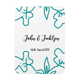 Türkisblaue Hochzeitspaar Name Datum elegant Magnet
