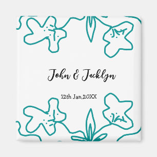 Türkisblaue Hochzeitspaar Name Datum flstylisch  Magnet