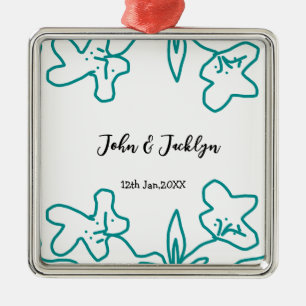 Türkisblaue Hochzeitspaar Name Datum flstylisch Ornament Aus Metall