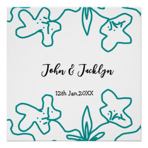 Türkisblaue Hochzeitspaar Name Datum stilvoll  Poster