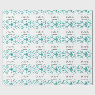 Türkisblaue Hochzeitspaar Name Datum stylish Geschenkpapier